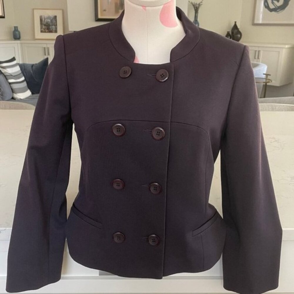 Baia Double Breasted Viscose Polyamide Lined Cropped Jacket Deep Plum Sz 4